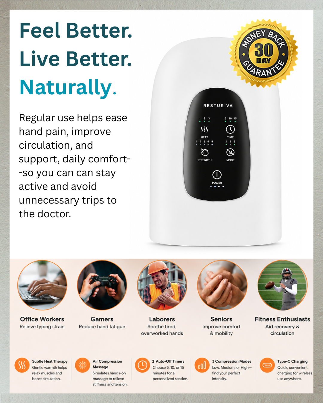 Resturiva™ AirFlow Compression Hand Massager with Heat & Vibration